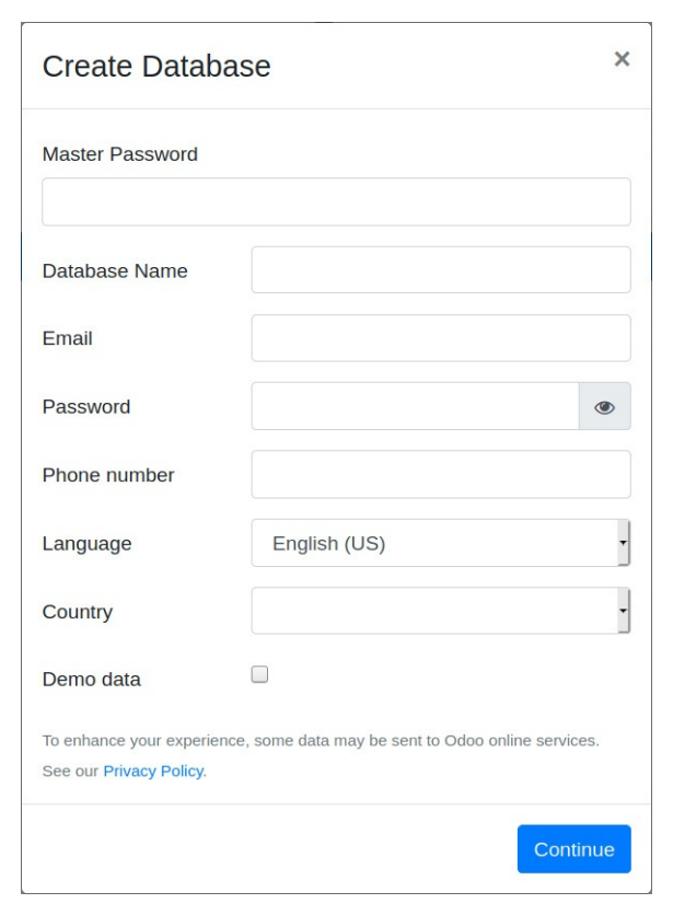 Creating a new database dialog